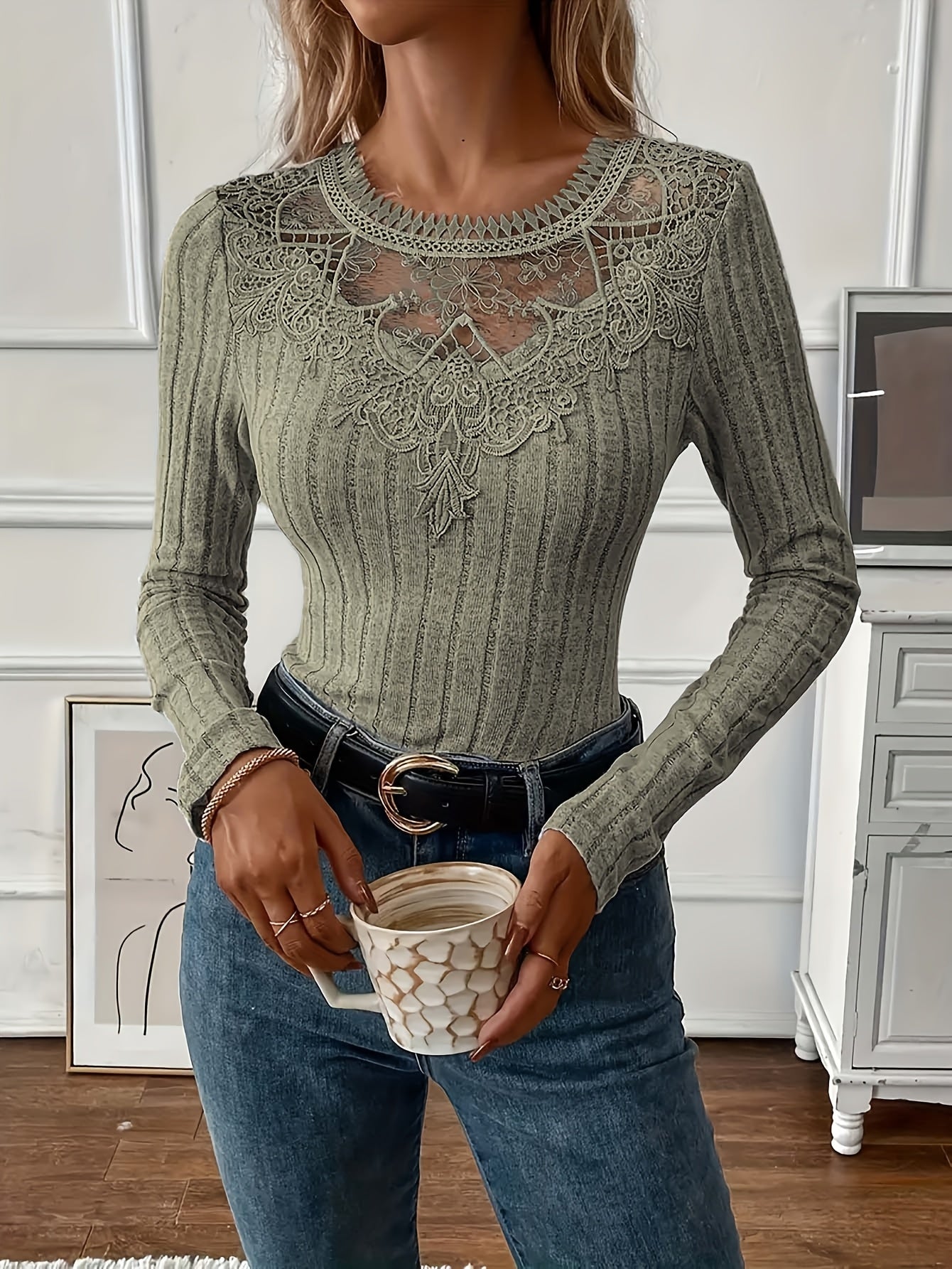 Directional Women'S French Lace Long Sleeve T-Shirt