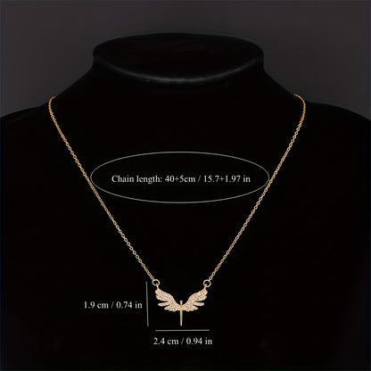 Glamorous Copper Angel Wings Pendant with Synthetic Zirconia