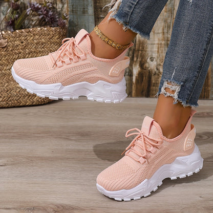 Women's Lightweight Lace-Up Fly-Woven Sneakers for Outdoor Running