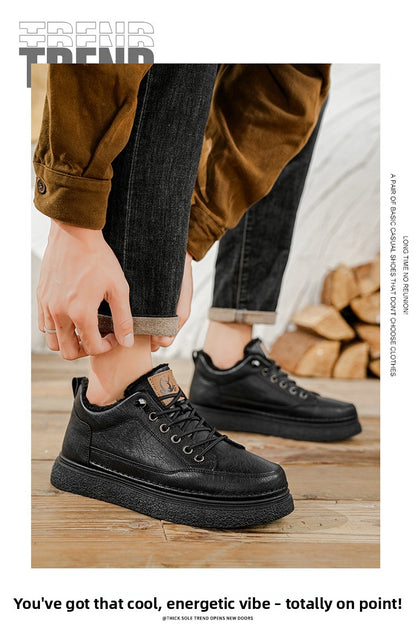 Men'S Winter Hiking Shoes - Cold Weather Traction Outdoors, Lace-Up Ankle Support, Cushioned EVA Insole - Synthetic Faux Upper - All-Terrain Traction for Snow, Ice, Mud - Low-Top Design - Black/Brown - Ideal for Hiking, Urban