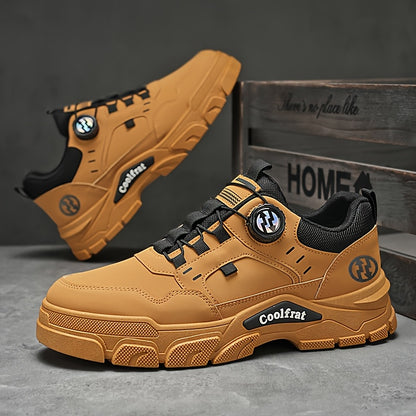 Men's Solid Color Skate Sneakers - Adjustable Rotating Buckle Straps, Slip-Resistant PVC Sole  Durable PU Upper, Low-Top Lace-Up Design for Hiking, Walking, Daily Wear - All-Season Casual Streetwear Shoes, Skate Shoes