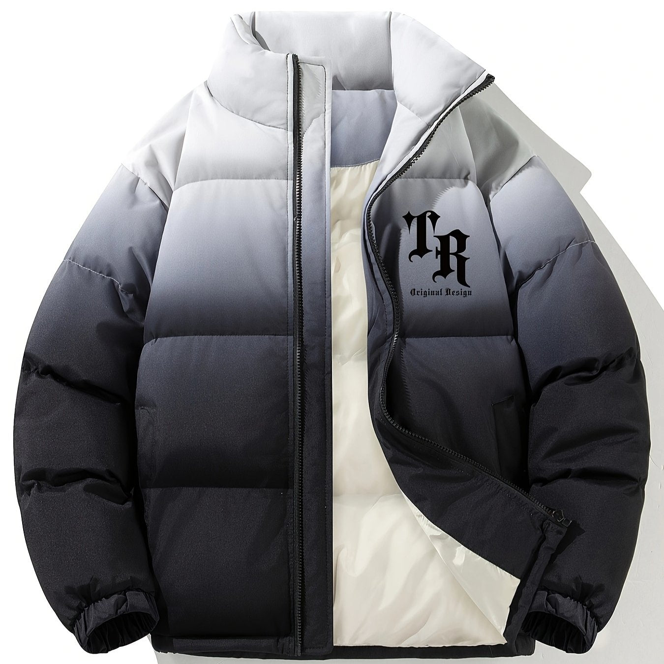 Men'S Color-Block Quilted Jacket - Cozy Fleece-Lined Winter Coat with Stand Collar, Zip-Up Design, and Multiple Pockets for Casual Wear, Winter Jacket, Thick