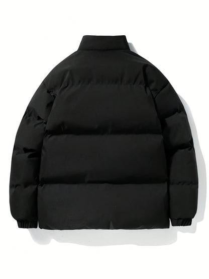Yilong OBM Men's 2025 Fleece-Lined Winter Coat - Stand Collar Padded Insulation, Machine Washable Polyester, Solid Color Casual Jacket with Zipper Closure for Cold Weather, Winter Jacket, Outdoor Clothing, Minimalist Design,