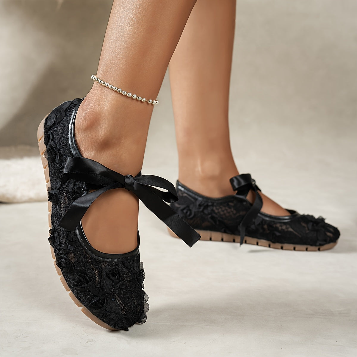 Elegant Women’s Lace Bow Mary Jane Ballet Flats