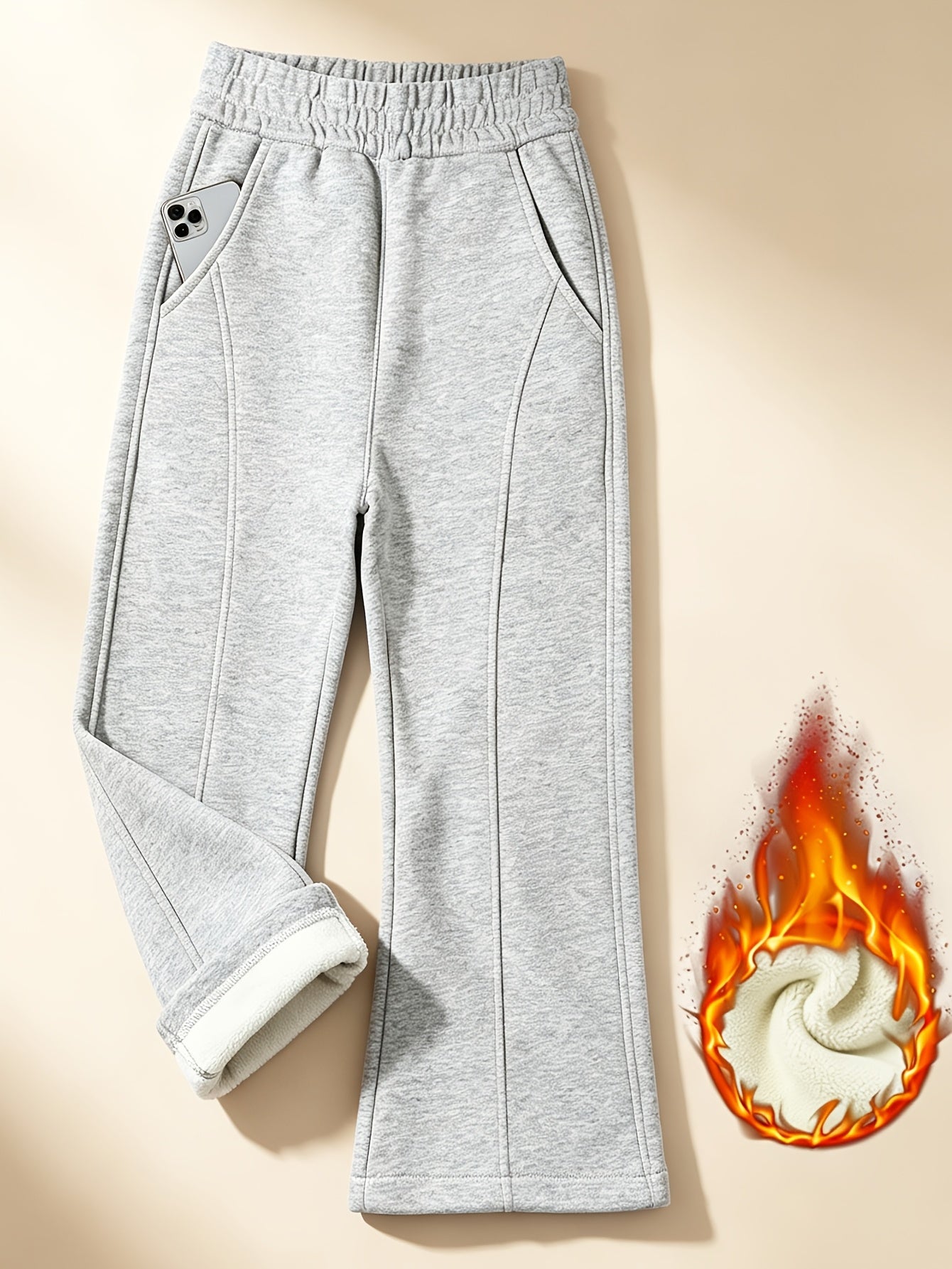 Girls' High-Waist Fleece Lined Flare Pants with Pockets