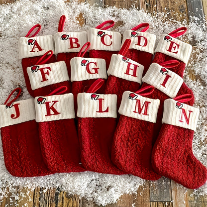 Knitted letter Christmas stockings, Christmas stockings, small Christmas English letter hanging stockings, Christmas stockings, double-sided fireplace hanging stockings, suitable for Christmas party decorations, New Year part