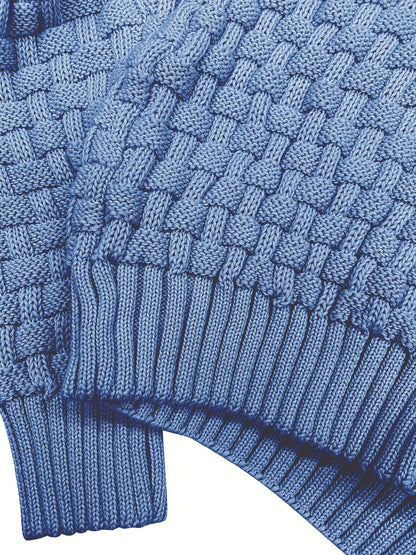 Men's Casual Waffle Pattern High Stretch Sweater, Chic Mature Pullover Sweater For Fall Winter