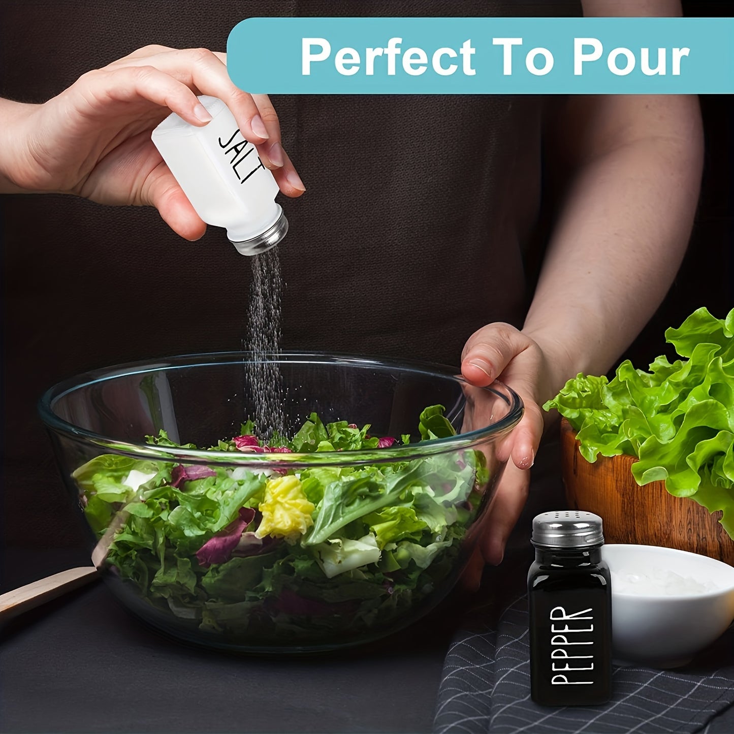 2pcs Salt And Pepper Shakers Set, Glass Spice Shaker With Stainless Steel Lid, Salt And Pepper Jar Set, Wedding Gifts, Mother's Day GiftsKitchen Supplies, Kitchen Decor Kitchen Accessories