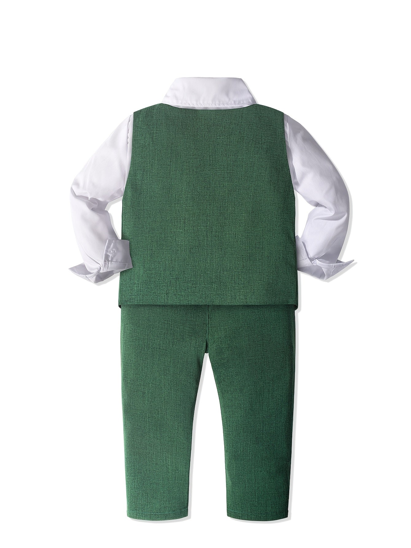 Boys' Formal Suit Set with Green Vest, White Shirt & Pants