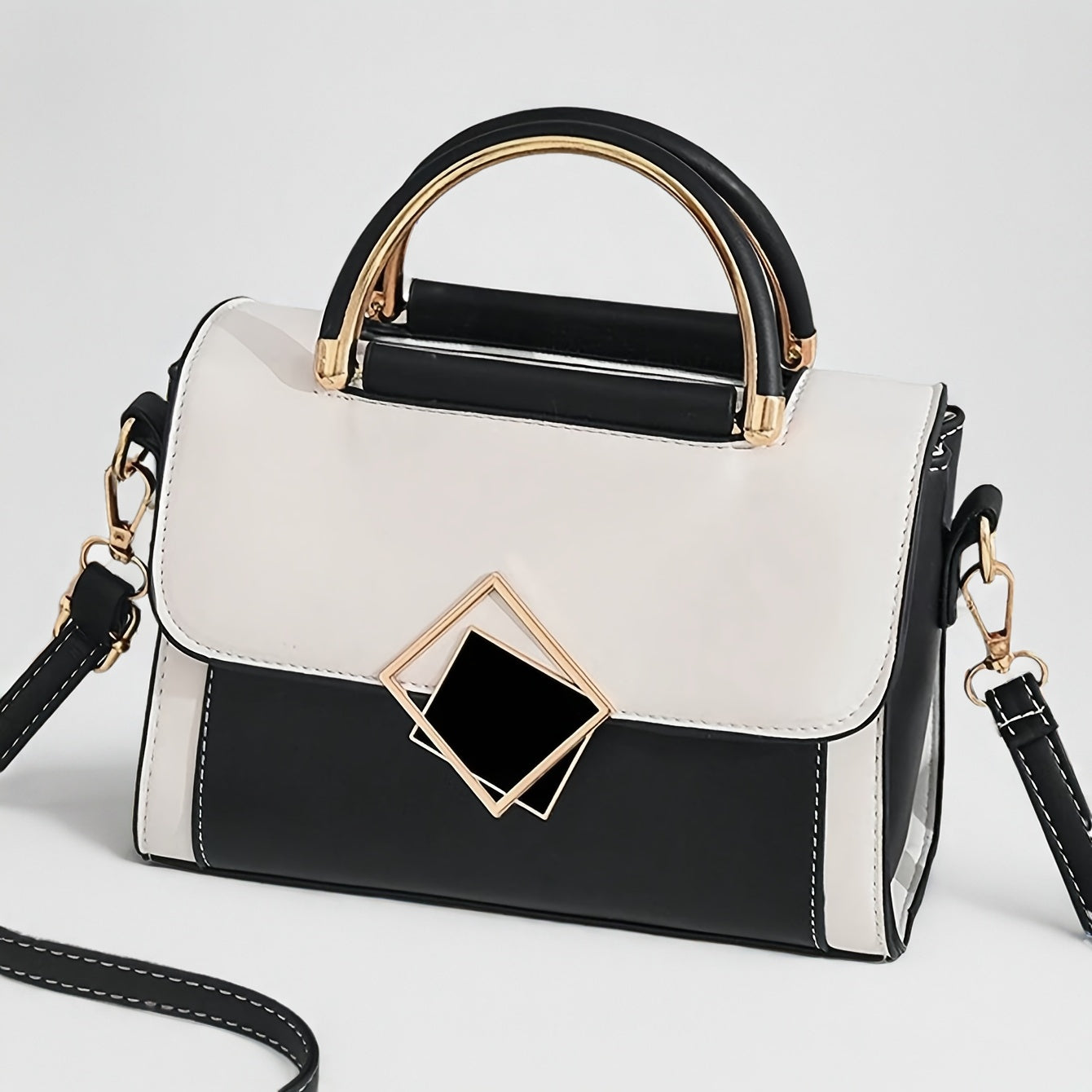 Wo White Synthetic Mini Handbag & Crossbody Handbag-Purse - Golden-Tone Hardware, Black-Tipped Strap, Zipper Closure, Multi-Compart T Handbag - Elegant Everyday for, Parties, (Pink/) - Synthetic Hand