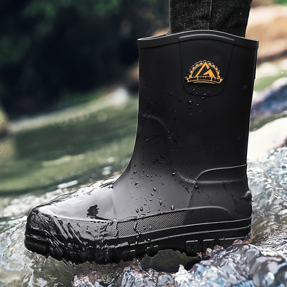 Men's Mid-Calf Waterproof PVC Rain Boots for Outdoor Use