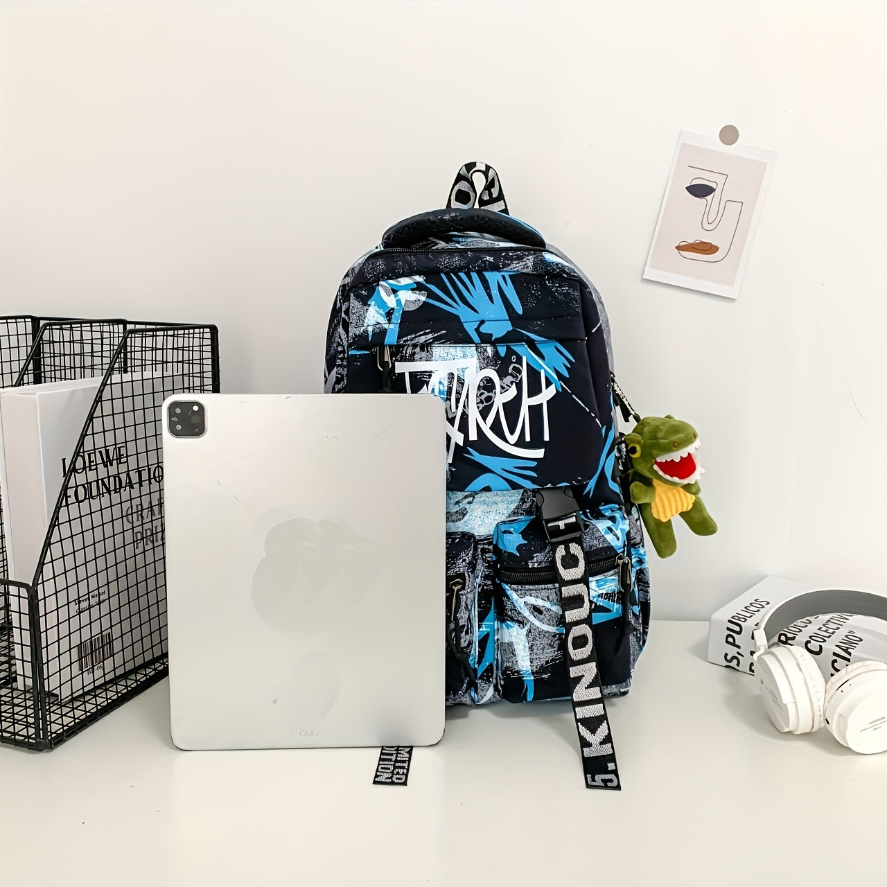 Spacious, Stylish Graffiti-Style Large Capacity Backpack for College & High School Students - Durable Nylon, Casual Fashion