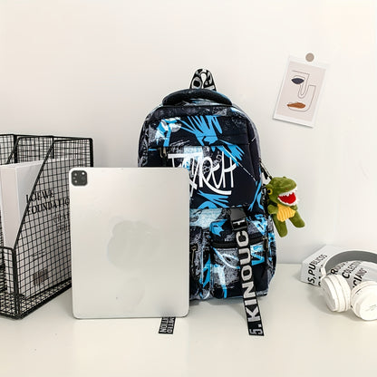 Spacious, Stylish Graffiti-Style Large Capacity Backpack for College & High School Students - Durable Nylon, Casual Fashion