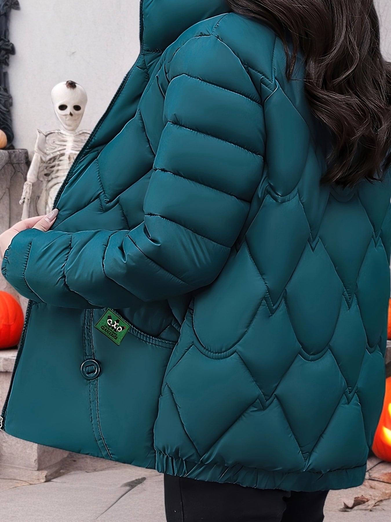 Plus Size - Women'S Stylish Red Quilted Jacket - Long Sleeve, Zip-Up Winter Coat with Pockets, Casual Polyester Outerwear for Cold Weather, Winter Jacket