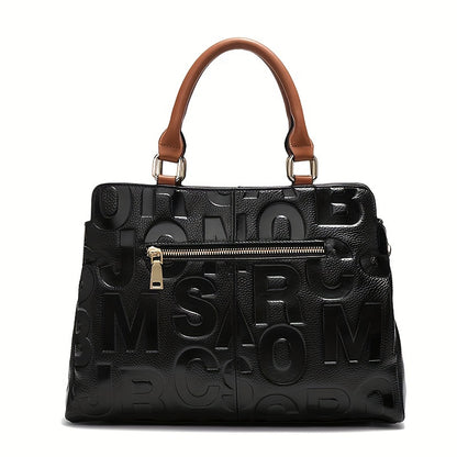 Stylish Black Genuine Leather Handbag with Brown Accents