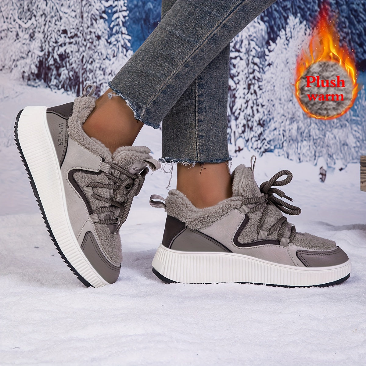 Women'S Cozy Fleece-Lined Low-Top Ankle Boots - Warm, Stylish, and Comfortable for All Seasons, Casual Lace-Up Design with Thick Rubber Sole, Beige, Casual Footwear | Stylish Ankle Boots | Plush Lined Interior