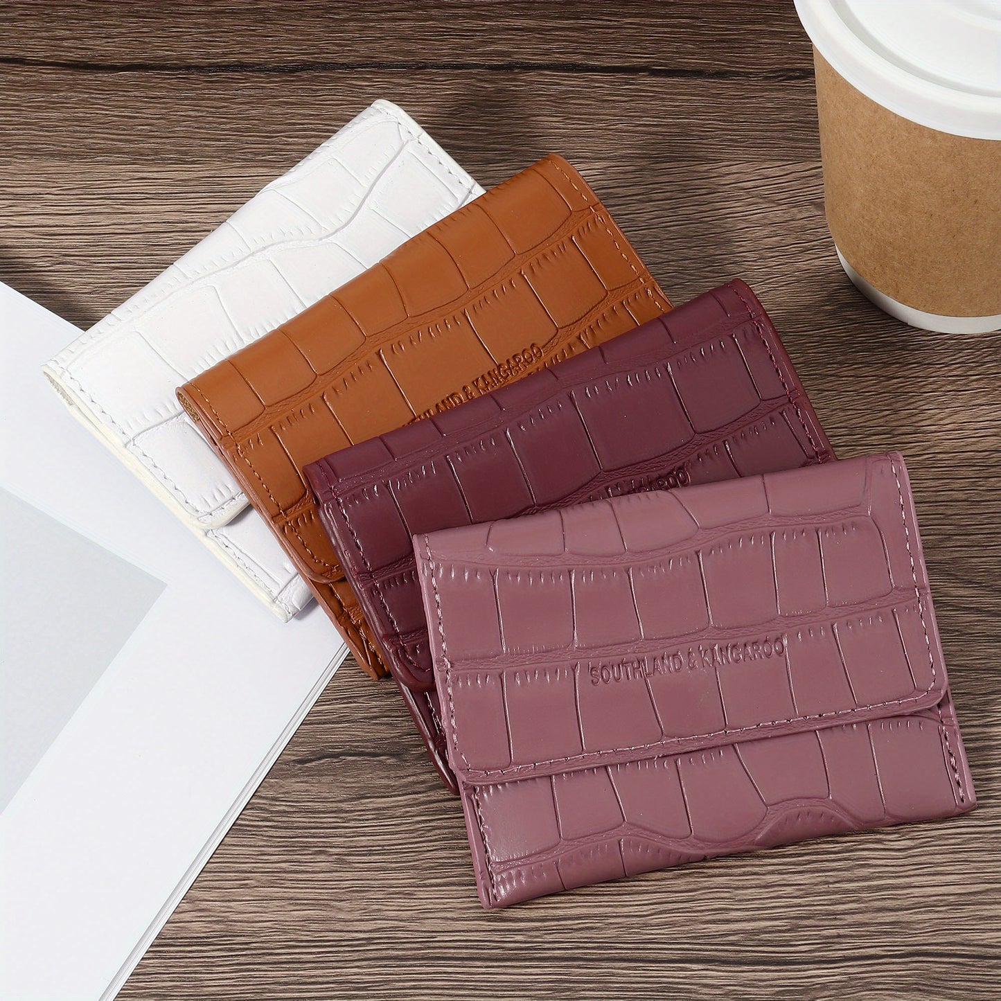 Women'S Small PU Wallet - Solid Color Short Style Featuring Card Slots And a Zippered Coin Pocket