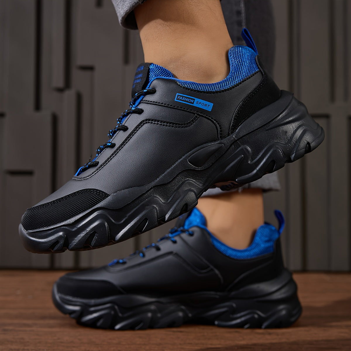 Men'S PU Lace-Up Comfortable Casual Shoes, Trendy Sports Shoes with Lightweight MD Soles for Outdoor Use, Ideal for Elderly Leisure Walking - ayq