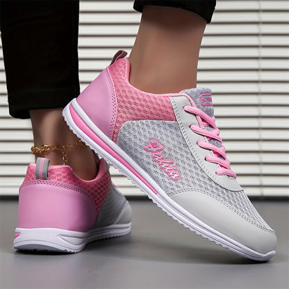 Women'S Breathable Lightweight Running Shoes - Black  Pink Checkered Design, Low-Top Lace-Up Sneakers with EVA Sole for Casual, Travel  Light Jogging, All-Season Comfort, Ladies Sneakers, Stylish Sportswear, Cushioned Suppo
