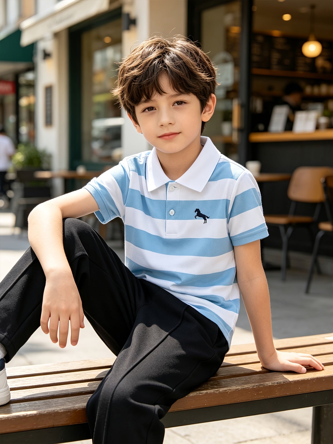 Boys' Summer Preppy Striped Polo Shirt & Pants Set 3-12 Years