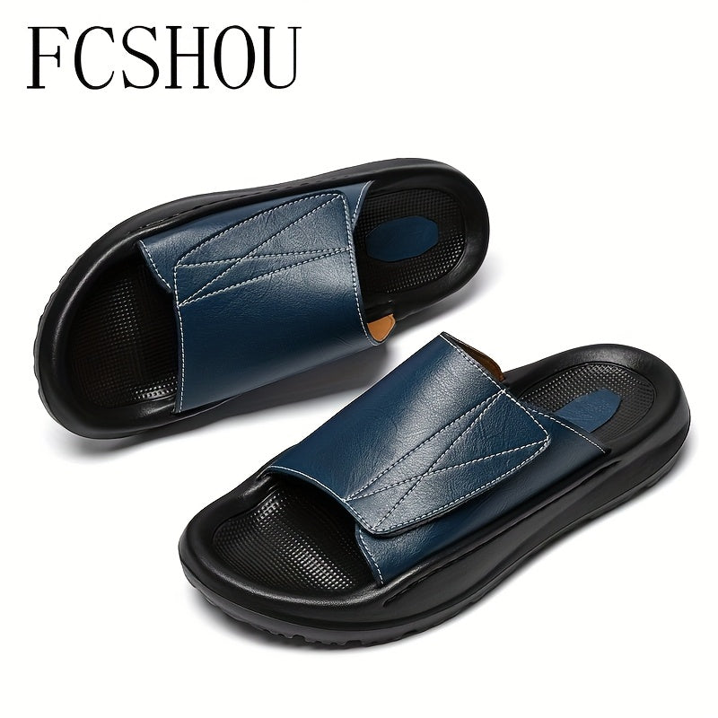 Men's Summer Outdoor Slippers Split Leather Slip-On Sandals