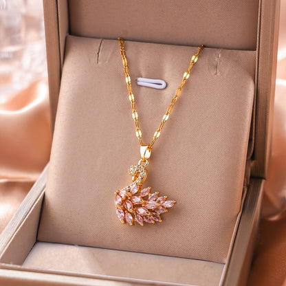 Elegant Swan Pendant Necklace with Cubic Zirconia for Women