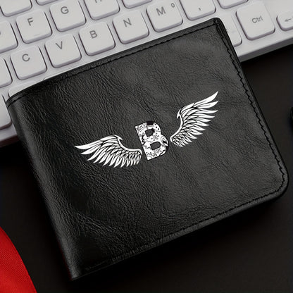 Wing Letter Print Faux Leather Wallet - Casual Fold Design with Credit Card Slots and Coin Purse, Perfect Valentine's Day Gift