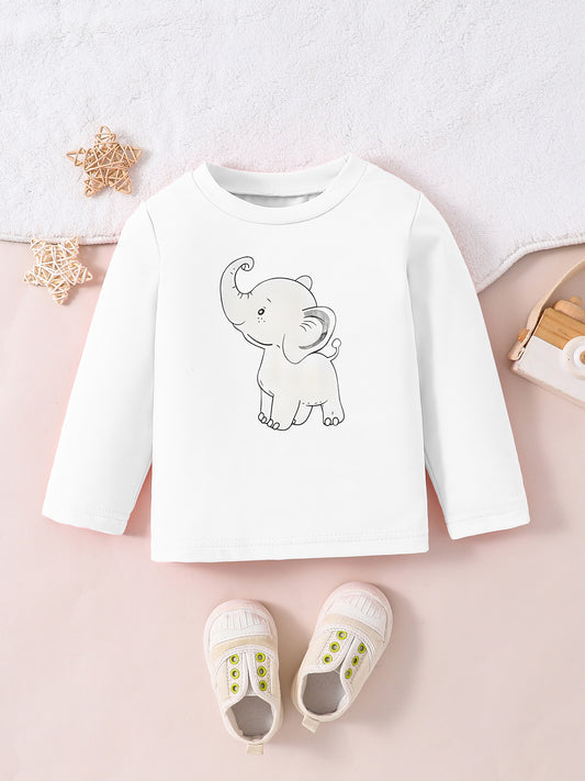 Boys' Casual Long-Sleeve Elephant Print Cotton T-Shirt for Fall