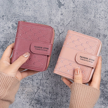2024 New Style Zippered Foldable Short Wallet, Korean Fashion Embroidered Large Capacity Women'S Clutch Card Holder.