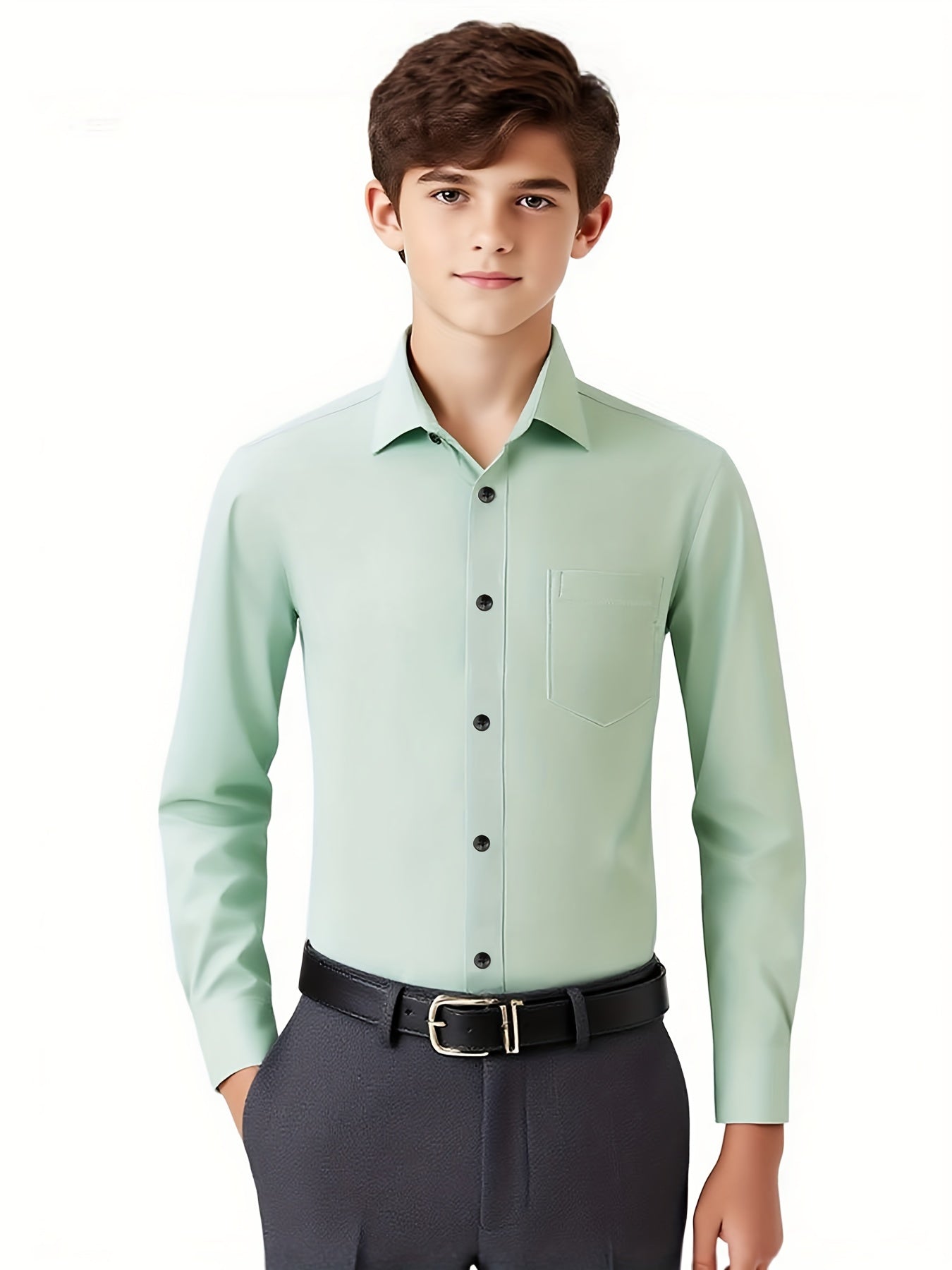 Boys' Slim Fit Long Sleeve Formal Dress Shirt with Stretch