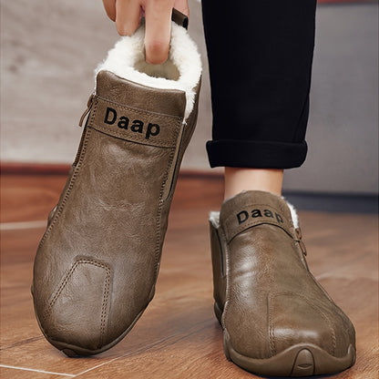 Men'S Winter Snow Boots with Side Zipper - Slip-On Ankle Boots, Non-Slip Rubber Sole, Warm Insulated Footwear for Cold Weather, Casual & Outdoor Activities, Winter Boots For Men, Cold Weather Footwear, Cold Weather Wear, Fabr