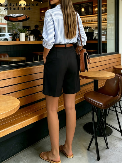 Women's Elegant High-Waist Bermuda Shorts for Office & Daily Wear