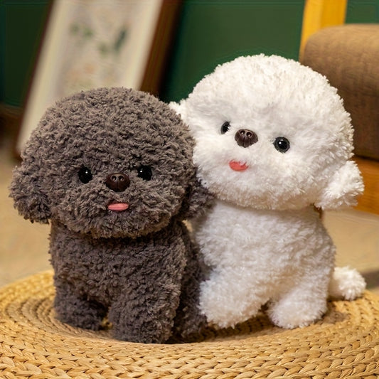 1pc Puppy plush toys, realistic cartoon Bichon Frise plush toys, creative dog animal plush toys, plush toys, perfect gifts, gray/white, no electricity required.