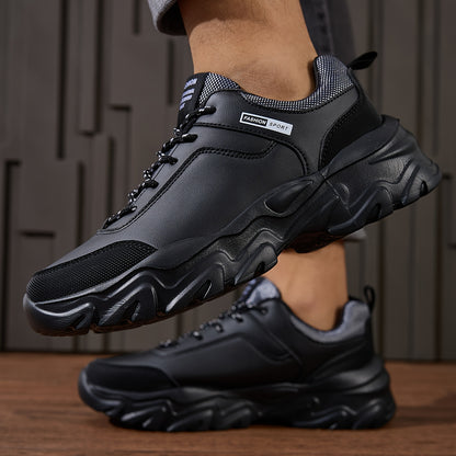 Men'S PU Lace-Up Comfortable Casual Shoes, Trendy Sports Shoes with Lightweight MD Soles for Outdoor Use, Ideal for Elderly Leisure Walking - ayq