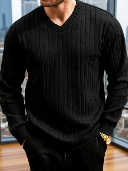 Men's V-Neck Striped Sweatshirt - Comfortable Casual Basic