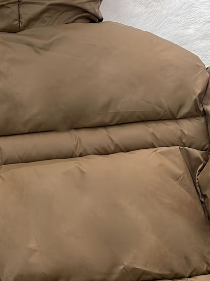 Women'S Stylish Winter Zip-Up Hooded Jacket - Casual Thickened Outerwear with Pockets, Long Sleeve, Non-Stretch Fabric, Solid Color, 100g/m², Perfect for Cold Weather, Winter Clothes