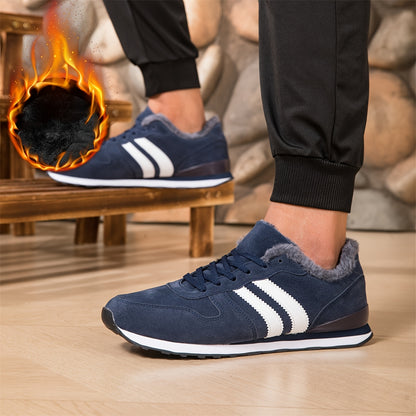 Men'S Winter Warm Running Shoes - Thickened Warm Lace-Up Sneakers with Cushioned TPR Sole, Breathable Fabric Upper & MD Outsole - All-Terrain Traction for Outdoor, Low-Top Gym, Jogging, Casual Shoes - Non-Slip Grip for Cold W