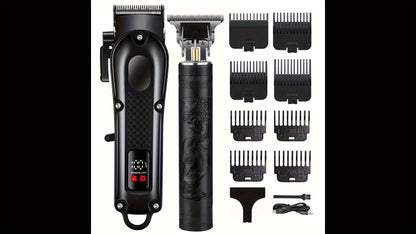 Men'S 2-in-1 Electric Shaver and Hair Clipper with USB Charging, Beard Trimmer, 8 Limit Combs, T-Blade Design, ABS Body, Ideal for Daily Grooming and Gifts - ayq