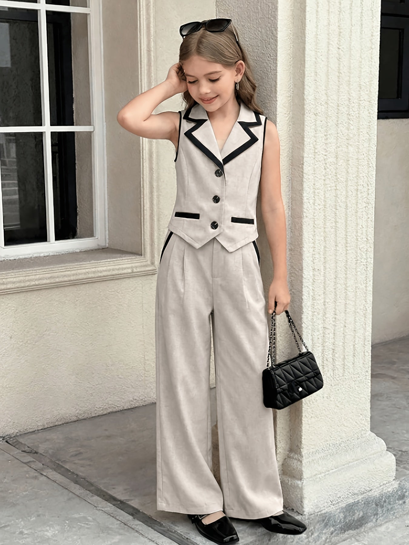 Girls' Sleeveless Vest & Wide-Leg Pants Set for Spring Summer
