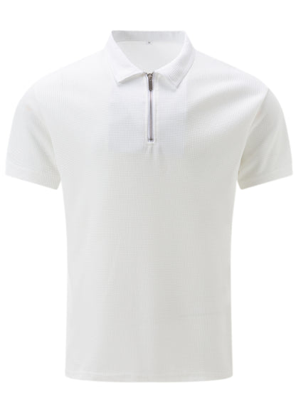 Men's Solid Short Sleeve Zipper Shirt, Casual Male Shirt For Summer Outdoor, Gift For Men - ayq