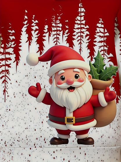 Boys' & Girls' 3D Hooded Sweatshirt & Pants Set - Santa Claus & Snowman Print, Loose Fit Long Sleeve Pullover with Pockets, Red & Winter Outfit for 4-14 Years, for Outdoor, Christmas, Halloween, Thanksgiving, New Year's, Wint