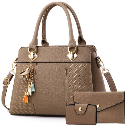 Women's Quilted PU Leather Shoulder and Crossbody Bag Set
