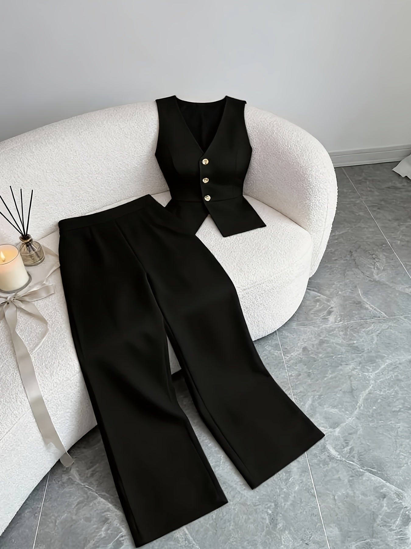 Elegant Sleeveless Top and Pants Set for Women, Business Commuter Style, Spring/summer Women's Teacher Uniform