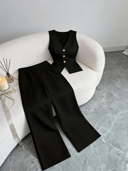Elegant Sleeveless Top and Pants Set for Women, Business Commuter Style, Spring/summer Women's Teacher Uniform