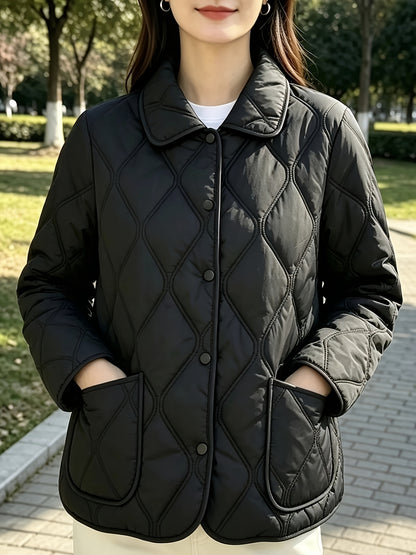 Women's Quilted Doll Collar Coat - Elegant Spring & Autumn Outerwear
