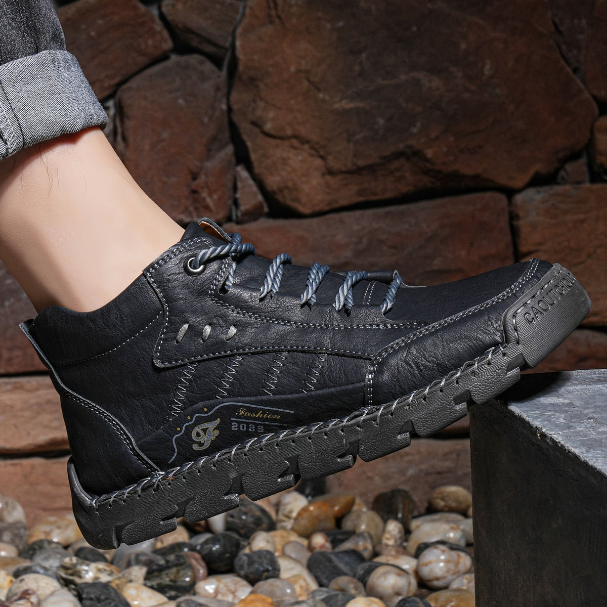 Men's Casual Handmade Short Boots with Lace-Up Design