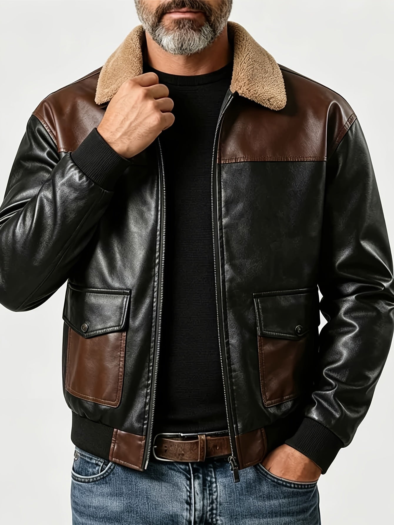 Men's Windproof PU Bomber Jacket, Vintage Style for Autumn/Winter