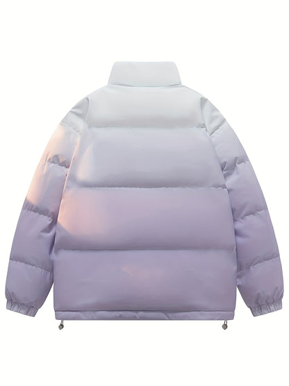 Men'S Color-Block Quilted Jacket - Cozy Fleece-Lined Winter Coat with Stand Collar, Zip-Up Design, and Multiple Pockets for Casual Wear, Winter Jacket, Thick