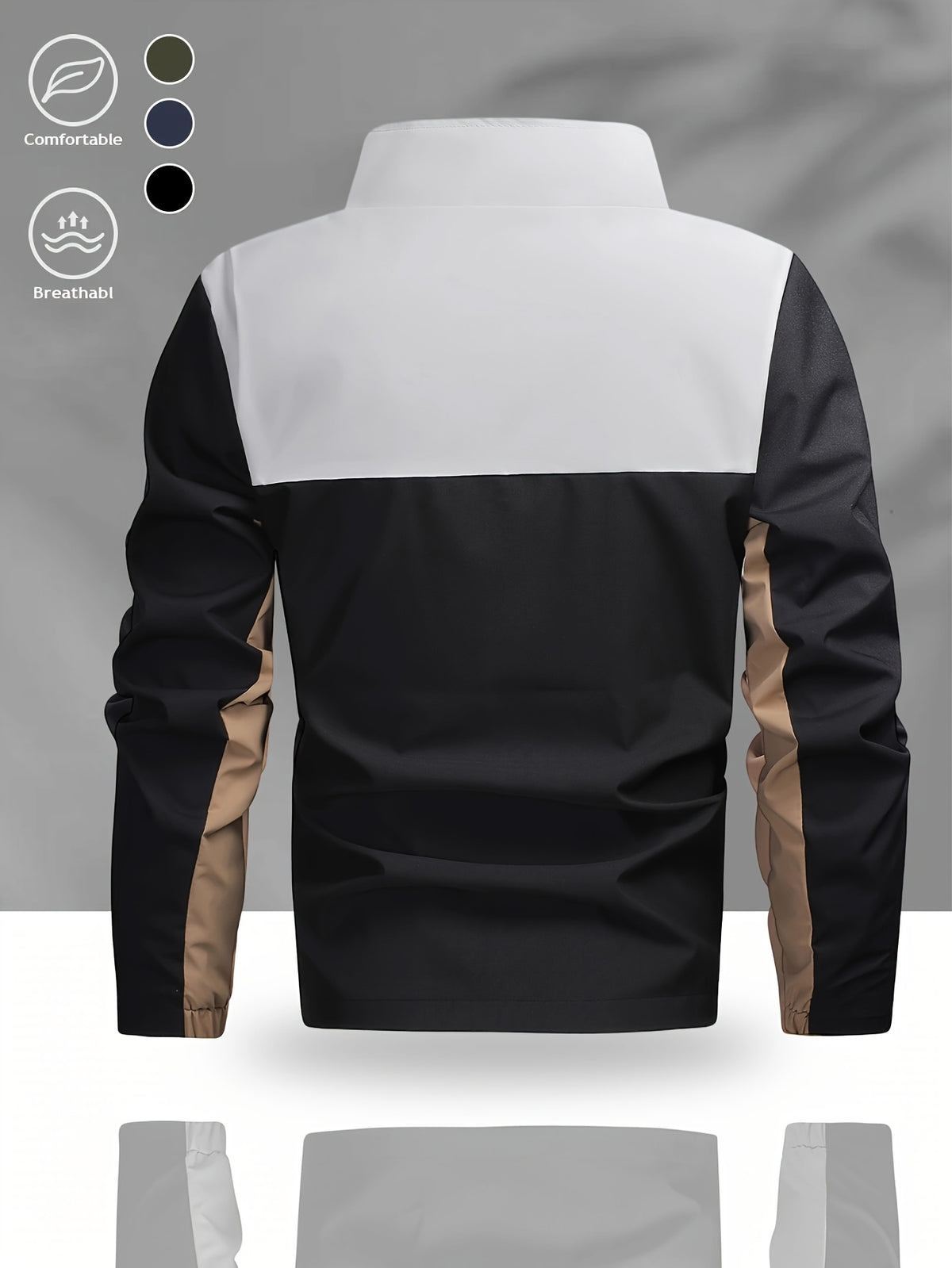 Men's Casual Color Block Stand Collar Jacket for Spring-Fall