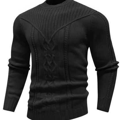 Fashion Knit Round Neck Sweater Pullover - Soft, Breathable, Medium Stretch, Long Sleeve, Casual Top for City Walks, Streets, Outings, Outdoor Activities - Perfect for Autumn and Winter